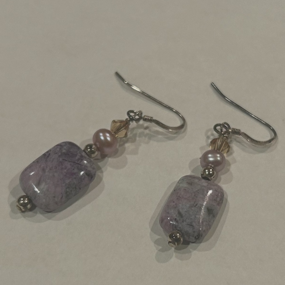 Lavender Beaded Gemstone Earrings